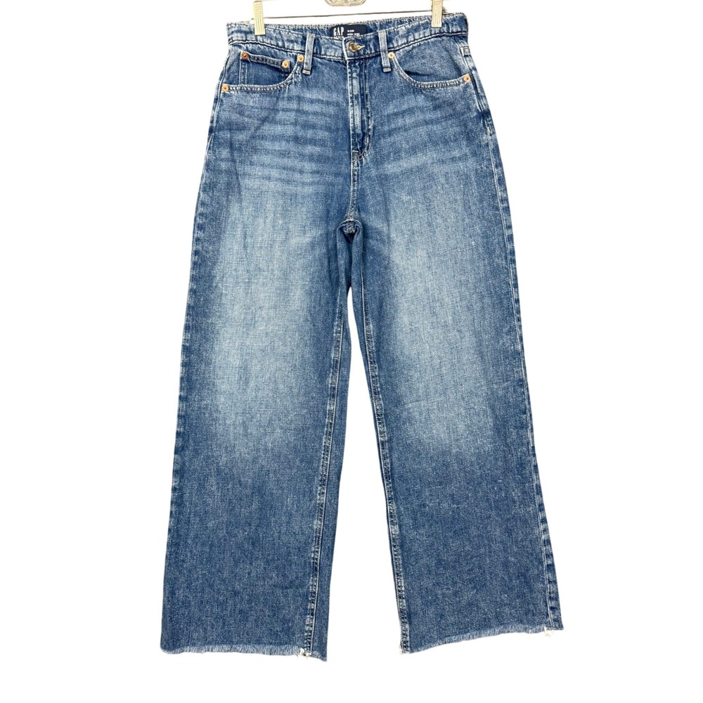 GAP Denim Jeans Wide Leg Women 8/29 Blue High Rise Raw Hem Medium Wash Cotton